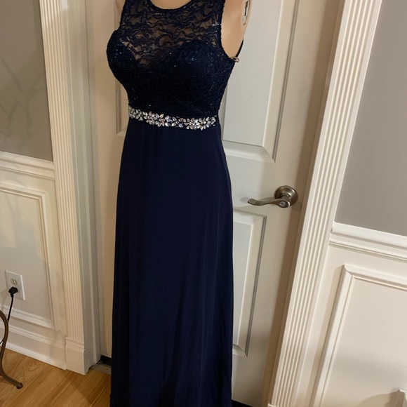 Women’s junior blue navy halter lace top dress - Picture 6 of 10